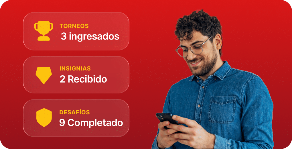 Progreso del usuario con torneos, insignias y desafíos