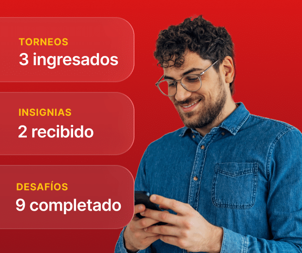 Progreso del usuario con torneos, insignias y desafíos