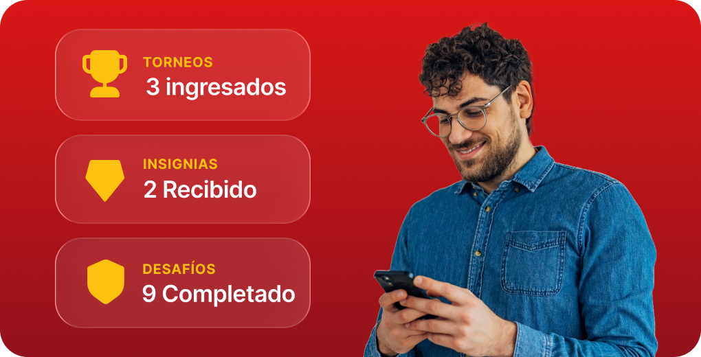 Progreso del usuario con torneos, insignias y desafíos