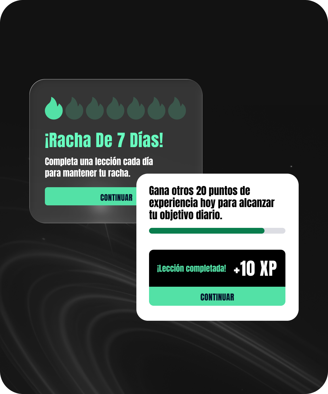 Sistema personalizable de recompensas por racha y progreso XP de e-learning