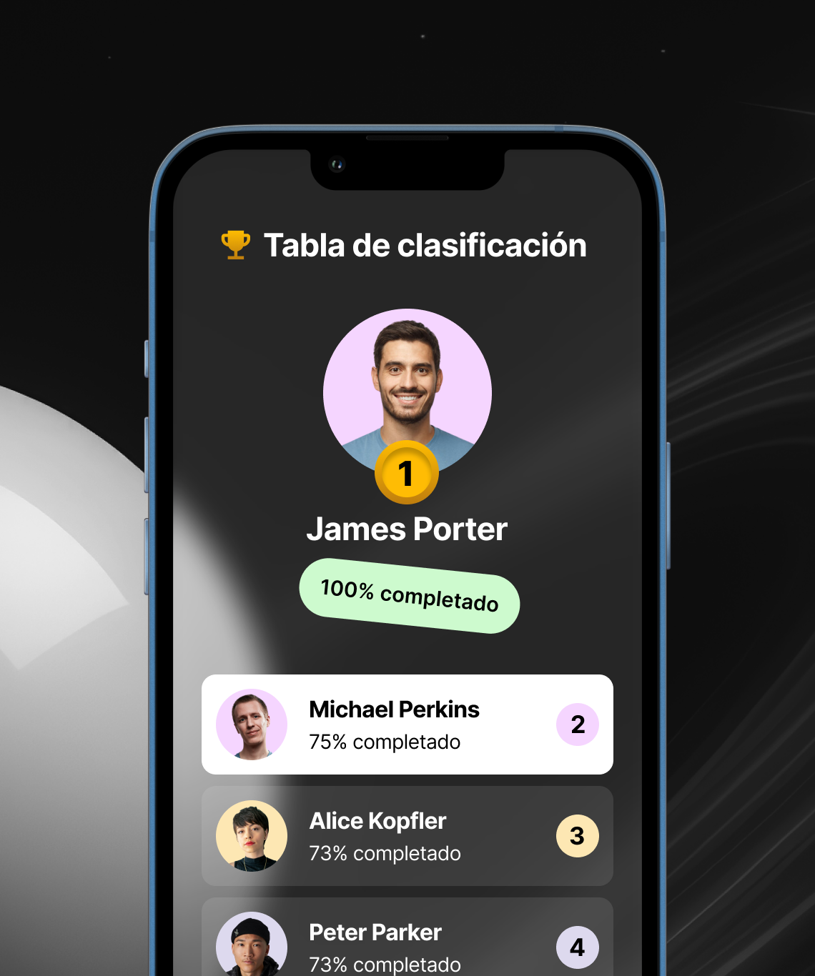 Tabla de clasificación de e-Learning gamificado con recompensas por finalización de cursos