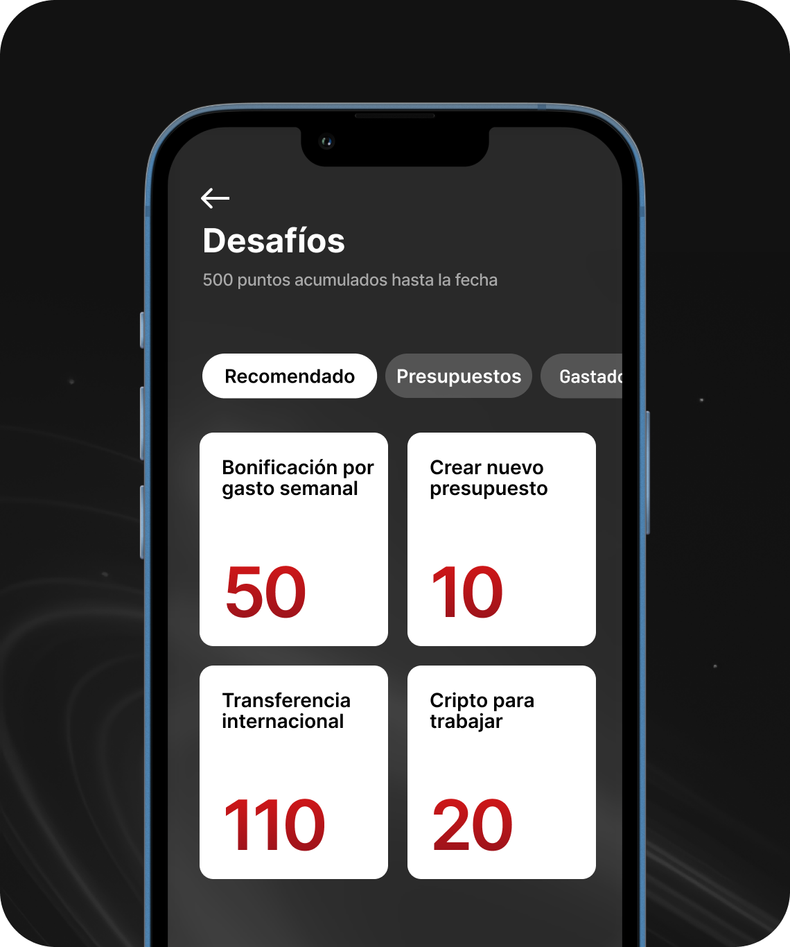 Interfaz personalizable de desafíos y recompensas financieras