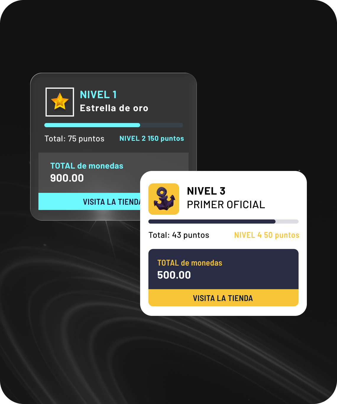 Interfaz personalizable de niveles y recompensas de jugadores