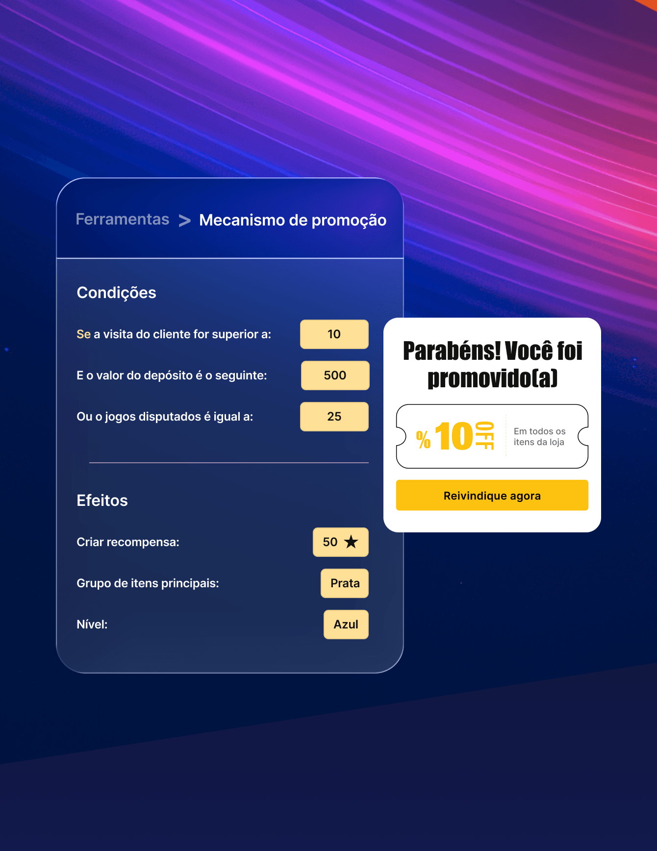 Regras do motor de promoções e configuração de recompensas