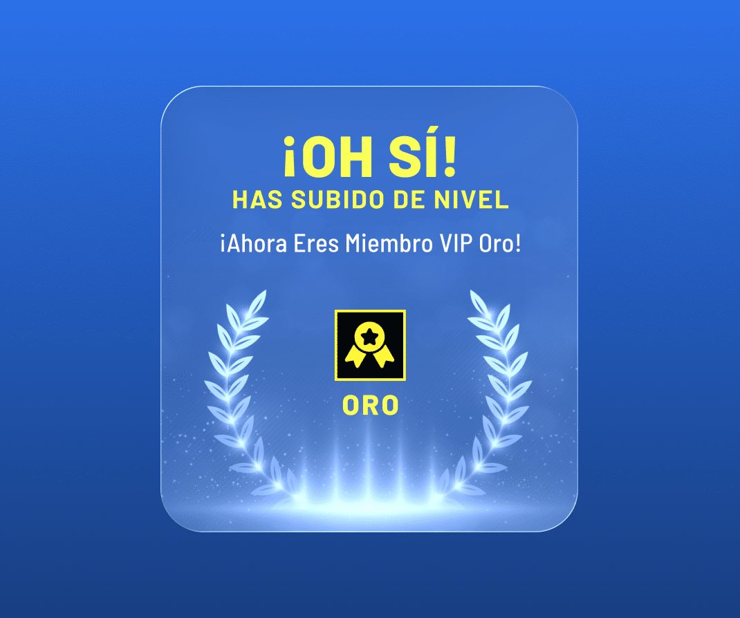 Notificación de subida de nivel VIP con insignia de membresía oro