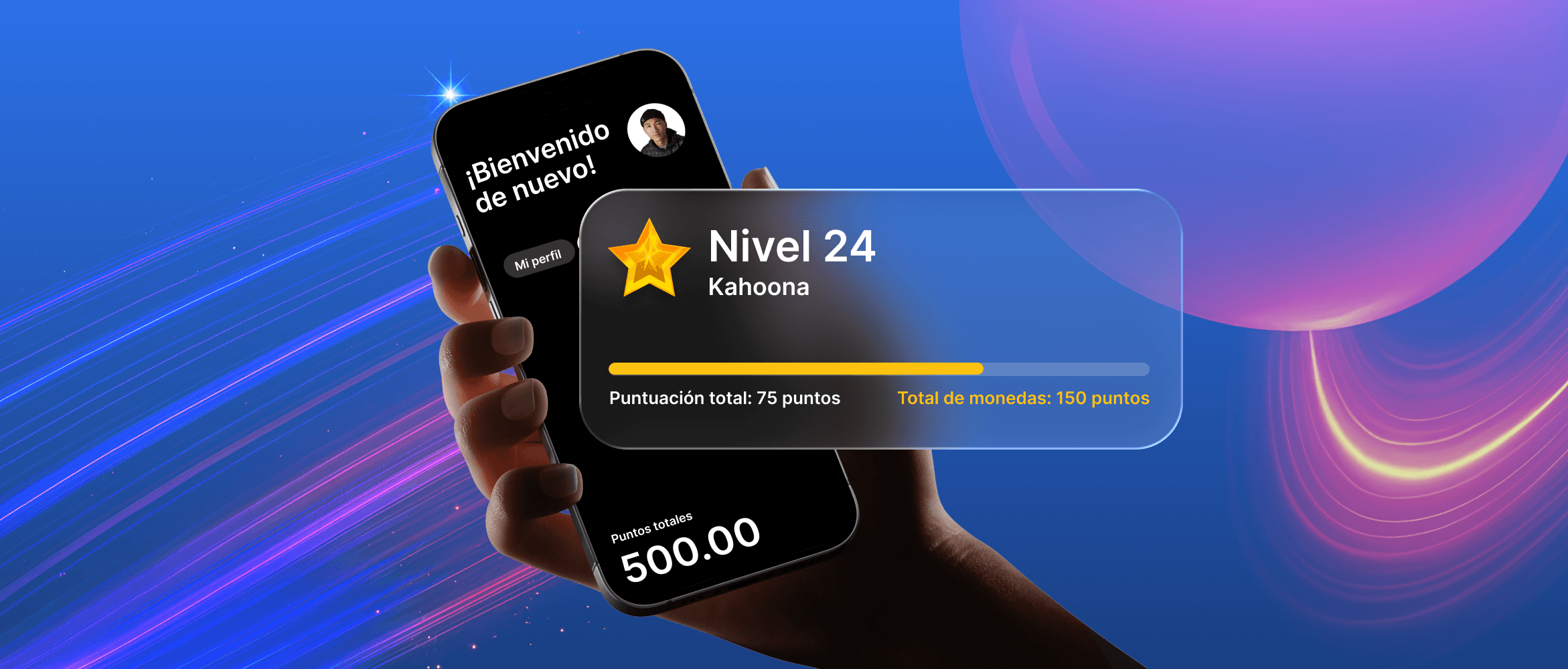 Aplicación móvil de fidelización con puntos, niveles y saldo de monedas