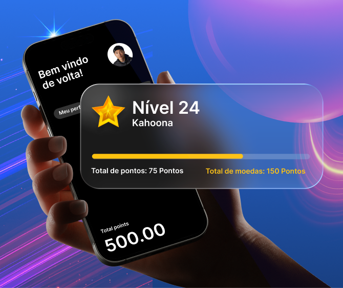 Aplicativo móvel de fidelidade com pontos, níveis e saldo de moedas