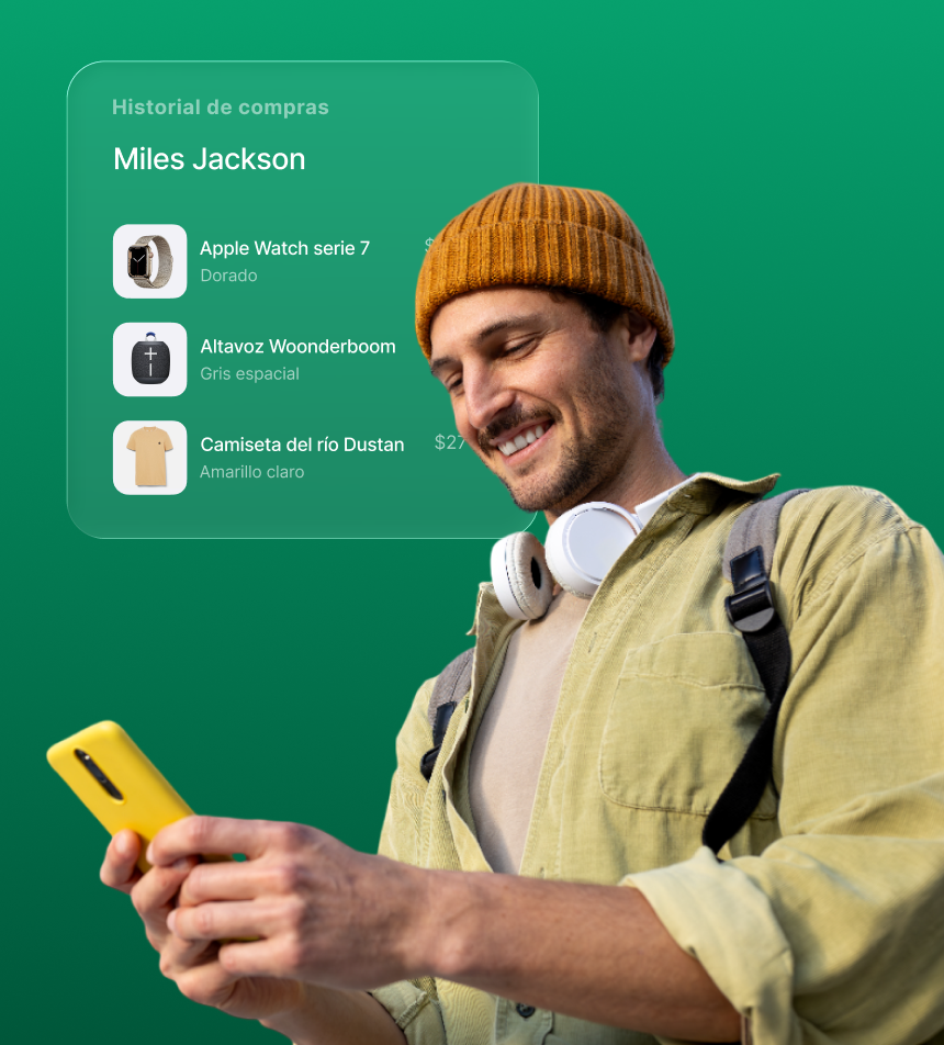 Comprador viendo historial de compras y pedido personalizado