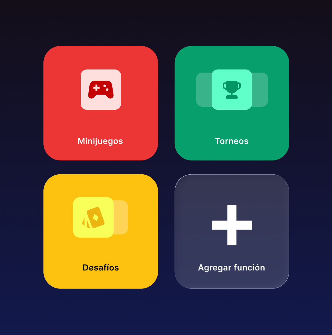 Funciones de gamificación modulares con minijuegos y torneos