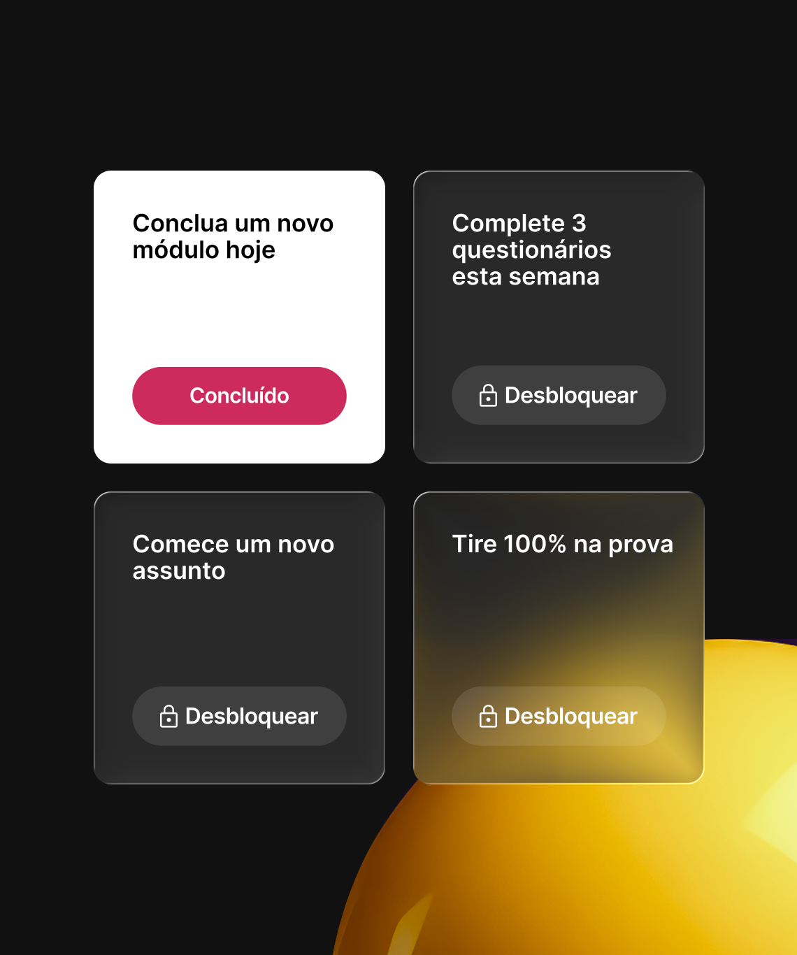Desafios de e-learning personalizados com recompensas de módulos e questionários